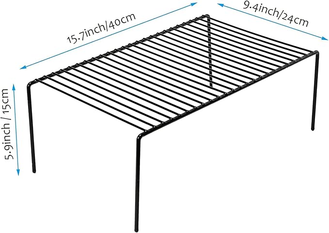 Kitchen Cabinet Shelf Organizer Set of 5, Large (15.7 x 9.4 inch) Metal Wire Pantry Storage Shelves, Dish Plate Racks for Cabinets, Freezer, Counter, Cupboard Organizers and Storage, Black