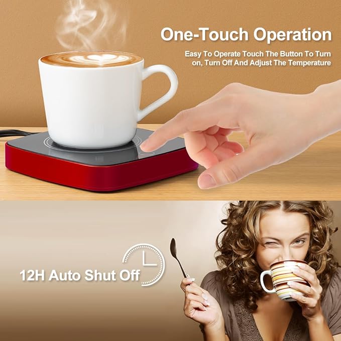 Coffee Mug Warmer Waterproof Smart Cup Warmer with 3 Temperature Setting for Warming & Heating Coffee, Beverage, Milk, Tea and Hot Chocolate (Red)