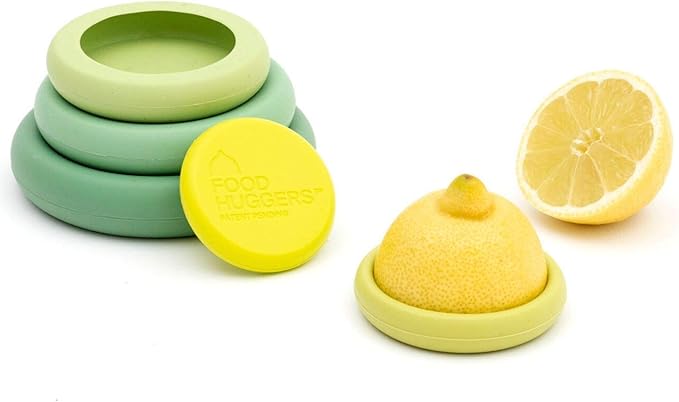 Food Huggers 5pc Reusable Silicone Food Savers | BPA Free & Dishwasher Safe | Fruit & Vegetable Produce Storage for Onion, Tomato, Lemon, Banana, Cans & More | Round, Sage Green