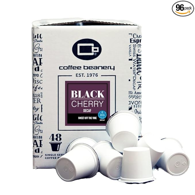 Black Cherry Decaf Coffee Pods by Coffee Beanery | 96ct Bulk Medium Roast Arbica Coffee