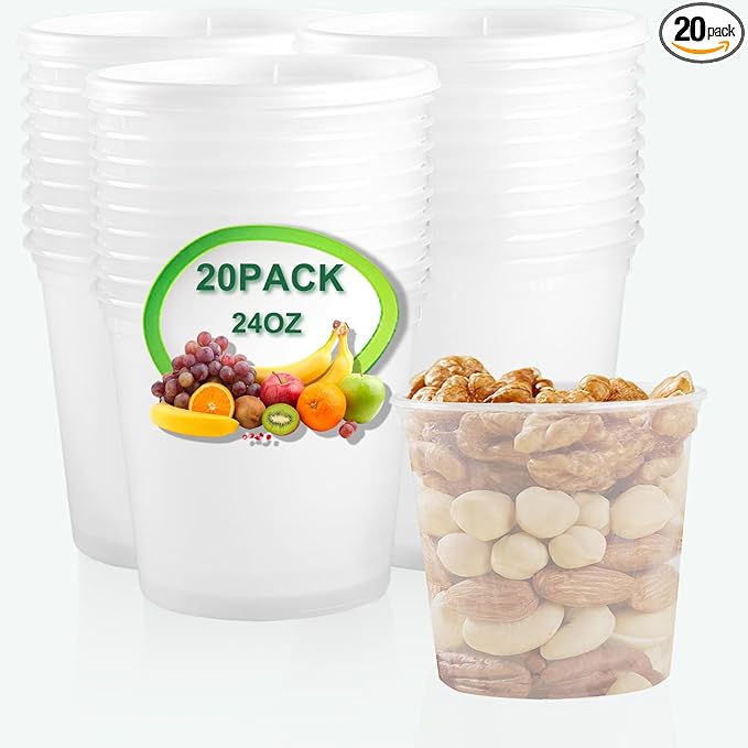 Deli Food Containers with Lids 24 oz-20 Pack Meal Prep Containers Food Storage Containers with Lids Stackable, Leakproof, BPA Free, Microwave Dishwasher Freezer Safe for Takeout Meal