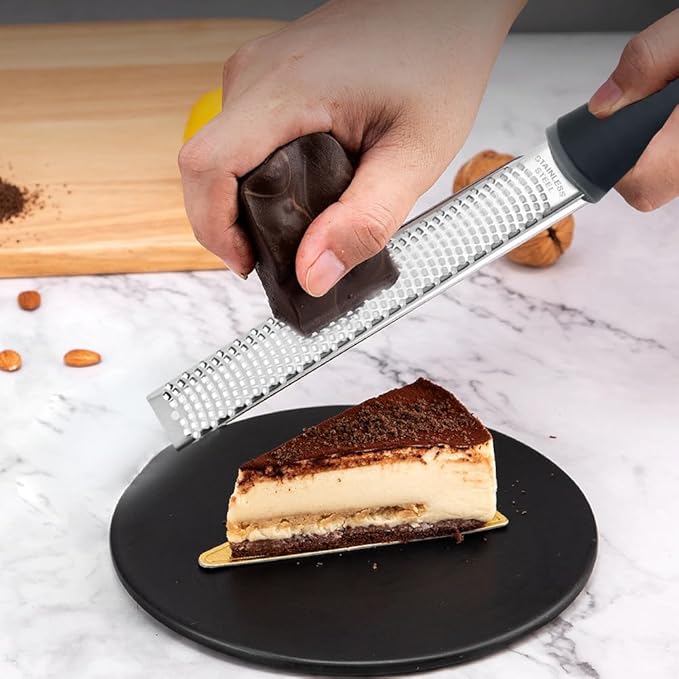 Lemon Zester Grater with Handle, Multi-use Kitchen Tool for Zesting Fruits, Grating Vegetables, Cheese, and Spices, with Protective Cover & Cleaning Brush