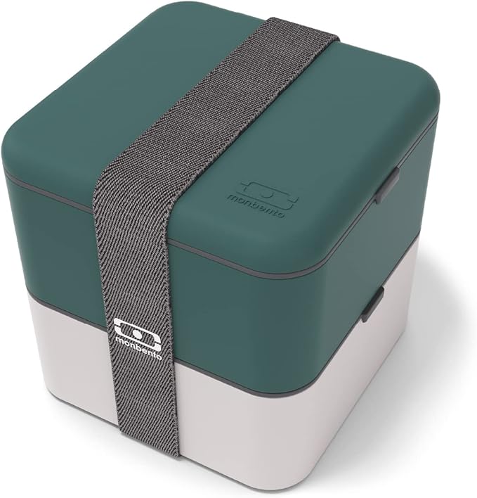 monbento - Large Bento Lunch Box MB Square green Pine/gray Coton with Compartments - Leakproof Lunch Box for Work/Picnic/Meal Prep - BPA Free – Microwave & Dishwasher Safe - Green & Gray