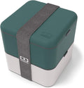 monbento - Large Bento Lunch Box MB Square green Pine/gray Coton with Compartments - Leakproof Lunch Box for Work/Picnic/Meal Prep - BPA Free – Microwave & Dishwasher Safe - Green & Gray