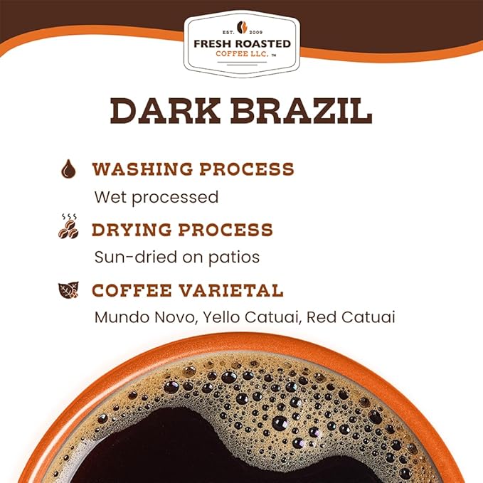 Fresh Roasted Coffee, Dark Brazil, Med-Dark Roast, 24 Pods for K Cup Brewers