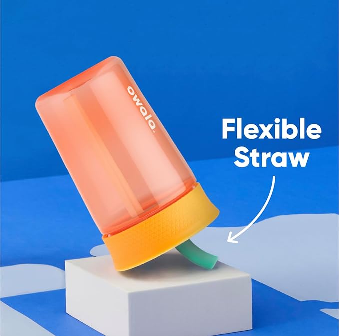 Owala Kids Insulation BPA-Free Plastic Tumbler with Spill Resistant Flexible Straw, Easy to Clean, Kids Water Bottle, Great for Travel, Dishwasher Safe, 15 Oz, Orange and Peach (Watermelon)