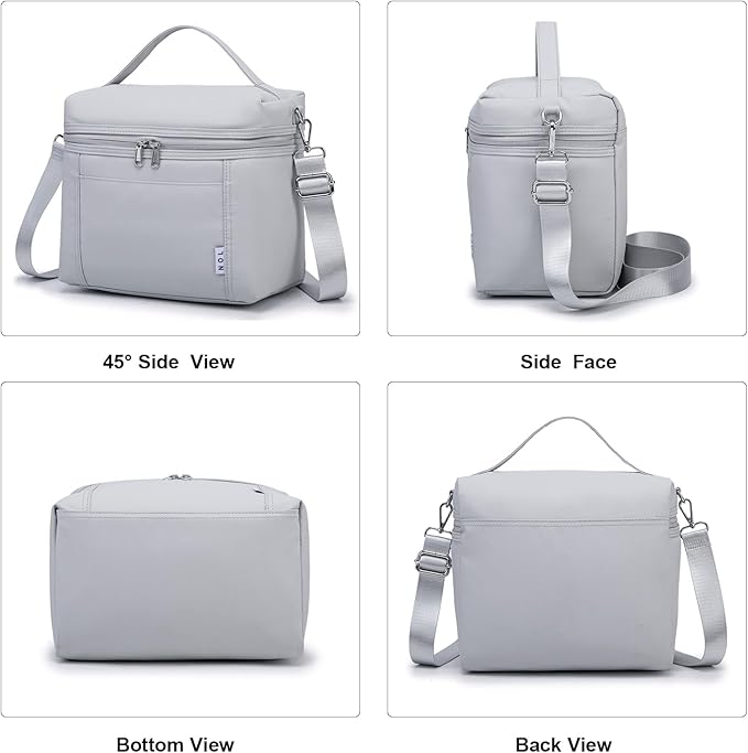 NOL Natural Organic Lifestyle Insulated Lunch Bags for Women Cooler Bag Lightweight Nylon Waterproof Lunch Box For Work (Gray White, Medium(normal))