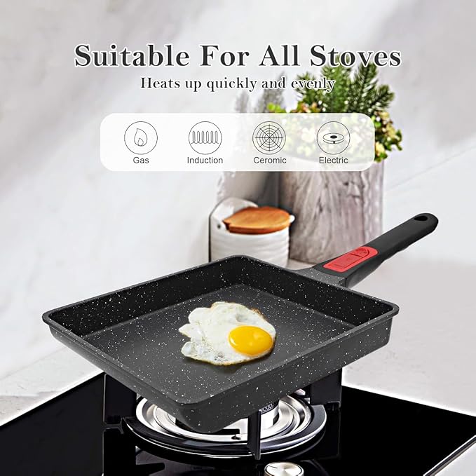 Nonstick Tamagoyaki Pan Large, Japanese Omelette Pan Nonstick, Japanese Square Egg Pan with Detachable Handle, PFAS & PFOA-Free, Oven Safe