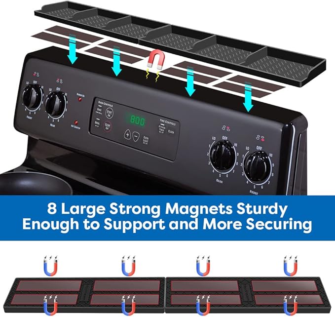 Hydream Stove Top for Silicone Shelf,30 Inch Magnetic Shelf Over the Stove Spice Rack,Kitchen Organizer Magnet Above Stovetop Back of Flat Storage Suctioned-Black