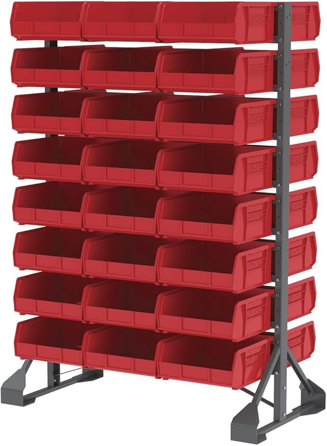 Akro-Mils 30235 AkroBins Plastic Storage Bins, Space-Saving Stackable Bins for Garage, Pantry, Craft Organization, 11" x 11" x 5", Red, 6-Pack