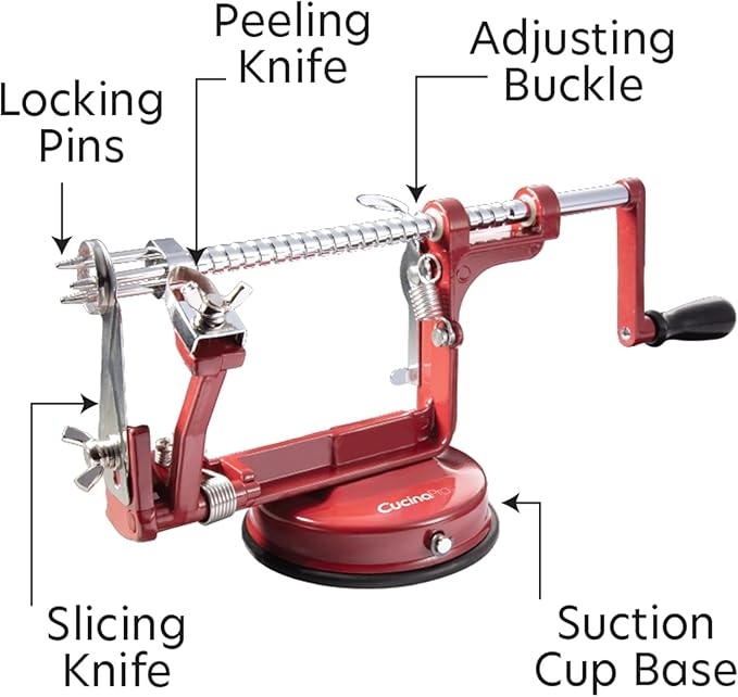 Apple Peeler and Corer - Durable, Heavy Duty Chrome Cast Iron with Powerful Countertop Suction, Hand Crank for Fruits, Apples, Potatoes or Veggies, Fall Picking Season and Holiday Pie Making Essential