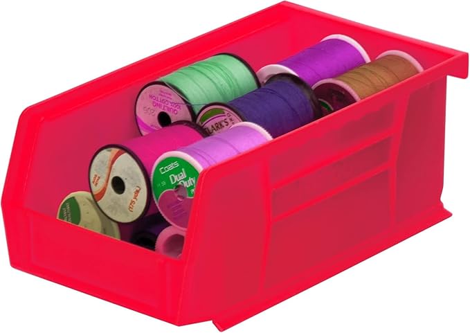 Akro-Mils 30220 AkroBins Plastic Storage Bins, Space-Saving Stackable Bins for Garage, Pantry, Craft Organization, 7-" x 4-" x 3-", Red, 24-Pack