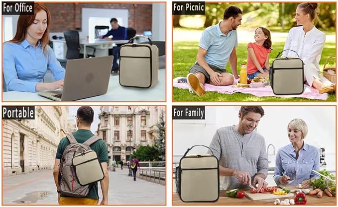 Lunch Box for Men - Reusable Lunch Bag Men Adult Women- Insulated Small LunchBox (Beige)