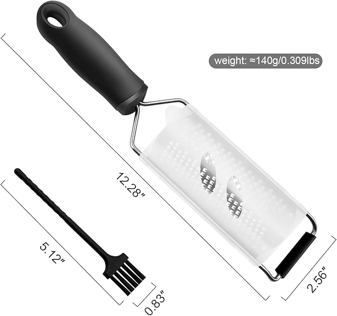 Lemon Zester & Grater 2-in-1 with Cover - Heavy Duty Stainless Steel Kitchen Tool for Cheese, Ginger, Garlic, Chocolate, Fruits, Vegetables - Dishwasher Safe Black