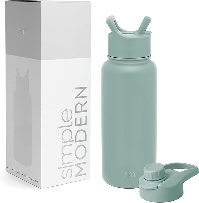 Simple Modern Water Bottle with Straw and Chug Lid Vacuum Insulated Stainless Steel Metal Thermos Bottles | Reusable Leak Proof BPA-Free Flask for Sports Gym | Summit Collection | 32oz, Sea Glass Sage