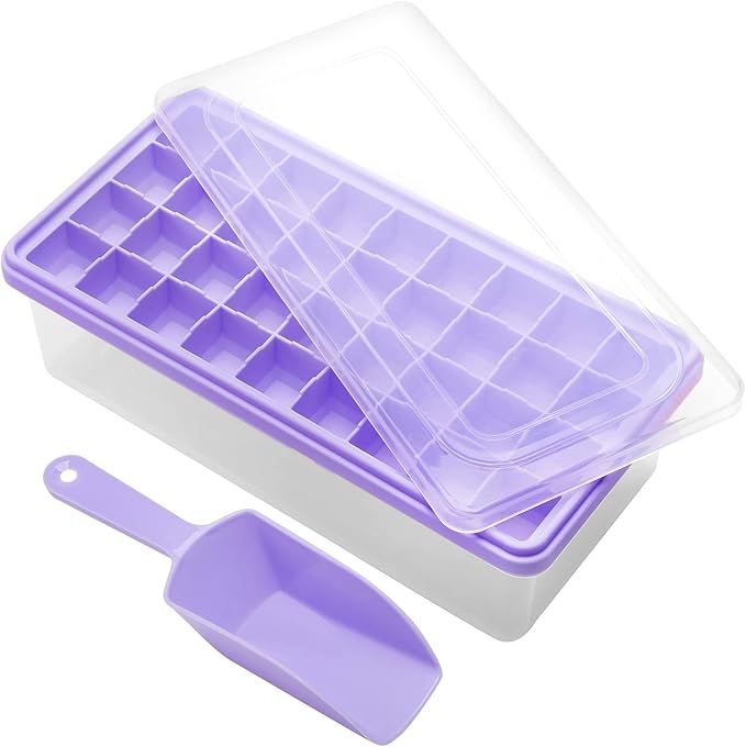 Silicone Ice Cube Tray with Leak-Proof Lid & Storage Bin for Freezer – BPA-Free 36-Piece Nugget Ice Molds, Spill-Resistant Cover & Ice Scoop Container Cover