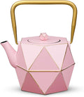 Toptier Cast Iron Teapot, Stovetop Safe Japanese Cast Iron Tea Kettle, Diamond Design Tea Pot with Removable Infuser for Loose Tea, 30 Ounce (900 ml), Pink
