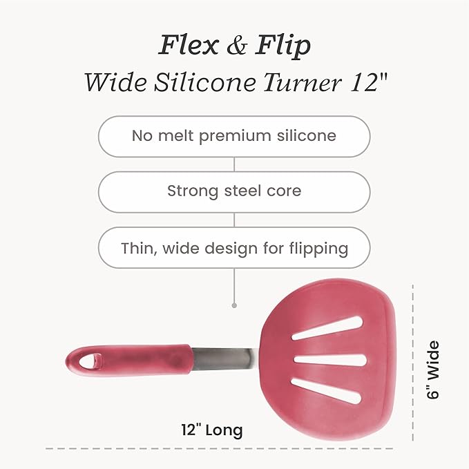Starpack 'Flex & Flip' Flexible Silicone Turner Spatula (Wide) - High Heat Resistant Spatulas for Cooking Egg 600°F - Silicone Pancake Turner Spatula, LFGB Grade Non Stick Rubber Kitchen Utensils
