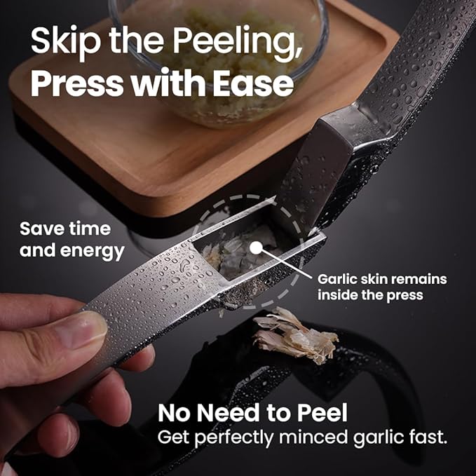 No Peeling Required Garlic Press Stainless Steel with Detachable Handle for Coarse Mincing - Premium Garlic Mincer Tool, Rust-Proof, Easy to Clean, Dishwasher Safe Garlic Crusher with 5-Year Warranty