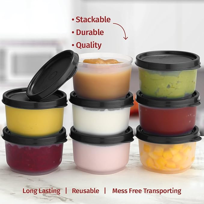 SIGNORA WARE Reusable Plastic Food Storage Containers 8 pack 4 oz. Stackable Airtight Leak proof Containers for Snacks, Nuts, Baby Food, Picnics, Food Prep, Salad Dressing - BPA Free
