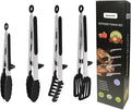 4 Pack Silicone Kitchen Cooking Tongs Set, Stainless Steel Nonstick Food Tong with BPA Free Silicone Tips for Serving Pasta Spaghetti Steak Pie Pizza Salad Vegetable Fruit Grilling BBQ Buffet 9" & 12"