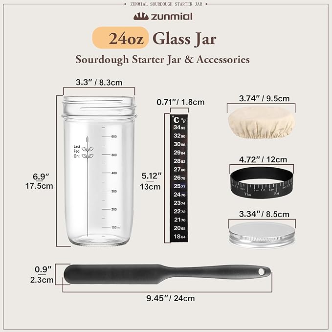 Sourdough Starter kit, 34OZ Sourdough Starter Jar with Date Marked Feeding Band, ThermometerCloth Cover & Metal Lid, Reusable Sourdough Bread Baking Supplies, Home Baking Gifts