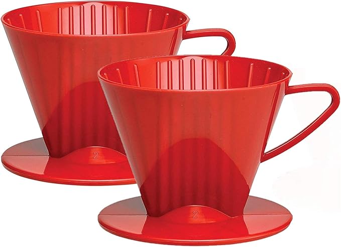 Fino Pour-Over Coffee Brewing Filter Cone, Number 2-Size, Red, Brews 2 to 6-Cups, Set of 2