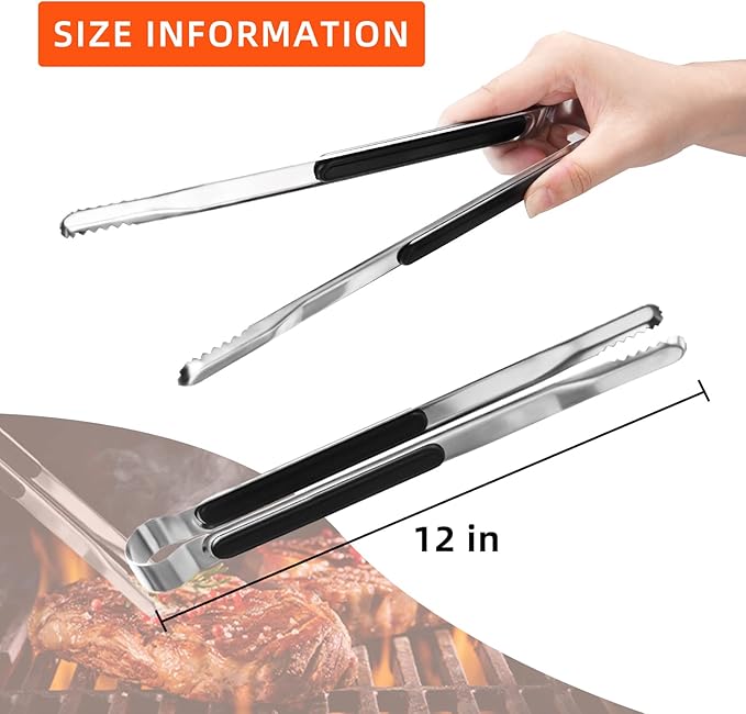 4 Pack Premium Stainless Steel Kitchen Tongs, Serving Tongs for Cooking, XEVOM Metal Food Tongs with Non-Slip Grip, Heat Resistant Grill Tongs 12 inch