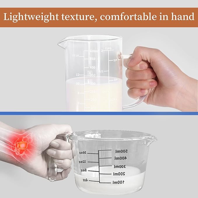 Newness Glass Measuring Cup with Handle, 700 ML (0.7 Liter, 2 3/4 Cup) Measuring Cup with Three Scales (OZ, Cup, ML/CC) and V-Shaped Spout, Measuring Beaker for Kitchen or Restaurant, Easy to Read