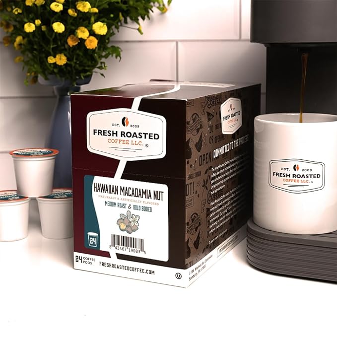Fresh Roasted Coffee, Hawaiian Macadamia Nut, Flavored Coffee Pods, K-Cup Compatible, 24 Count