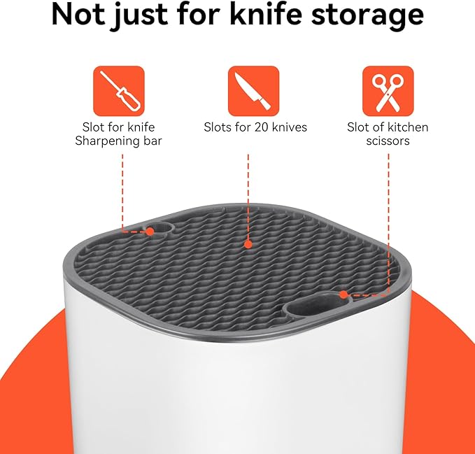 Fohil Knife Block without Knives, Universal Knife Block, Detachable Knife Holder, Space Saver Knife Storage Holder with Scissors Slot, Sharpening Bar Slot, Kitchen Knife Holder White