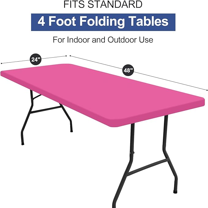 homing Rectangle Table Cloth Cover, Waterproof Polyester Elastic Fitted Tablecloth, Fits for 4 Foot Folding Tables, Washable Table Protector for Picnic, Camping, Outdoor (Rose Pink, 24" x 48")