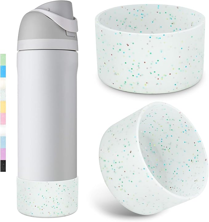 2PCS Glitter Silicone Boot for Owala Water Bottle, Anti-Slip Protective Sleeve for Owala Twist,FreeSip and Flip Stainless Steel Water Bottle, BPA-Free, Dishwasher Safe, Accessories