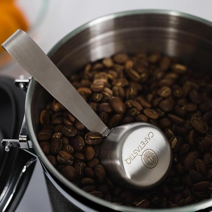 Coffee Canister – Airtight Stainless Steel Storage Container with Date Tracker & Scoop, Sealed Jar for Grounds, Beans, Tea, Flour, Cereal, and Sugar (Black Esspresso, 22OZ)
