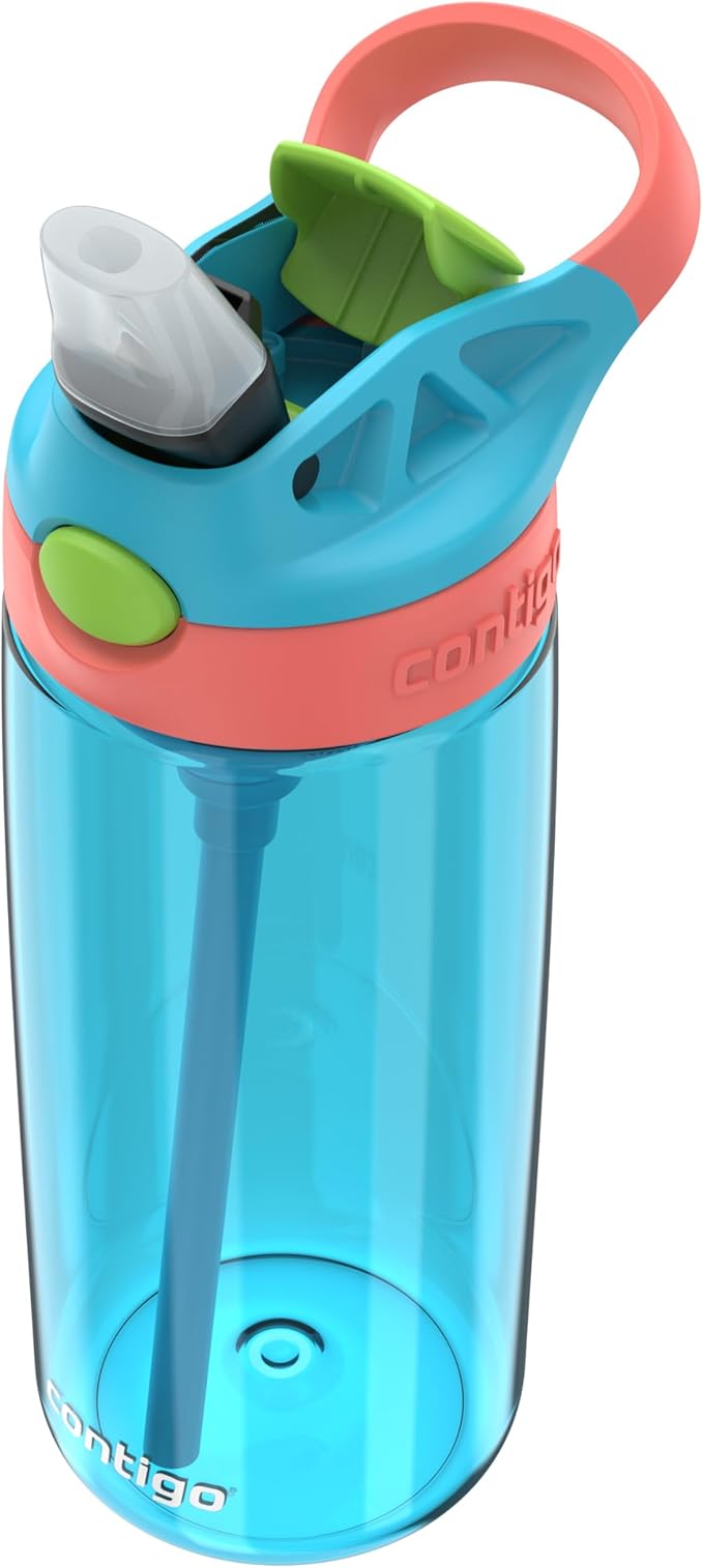 Contigo Kids Cleanable AutoSpout Water Bottle with Pop up-Straw, BPA-Free Plastic, 20oz, Blue Raspberry & Coral