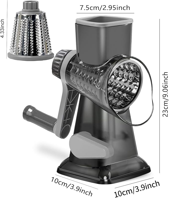 Cheese Grater Rotary Cheese Grater,Versatile Cheese Shredder,Blades for Shredding, Grating, Slicing,Cheese Shredder with Suction Base and Cleaning Brush Kitchen Gift (gray)