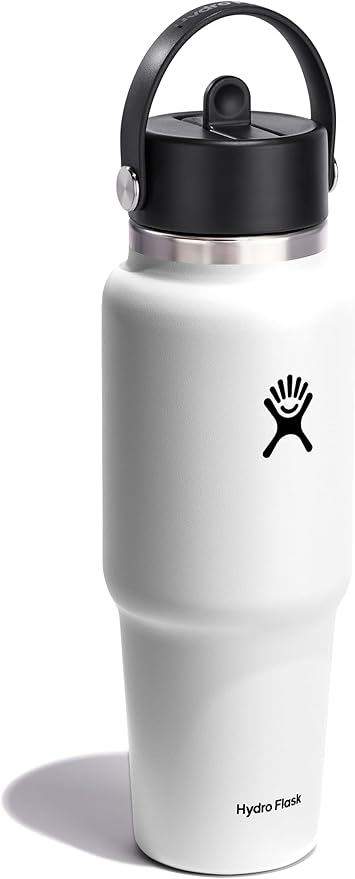 Hydro Flask Travel Water Bottle - Insulated Stainless Steel - Wide Straw Lid, Non Spill, Leakproof in 32 Oz White