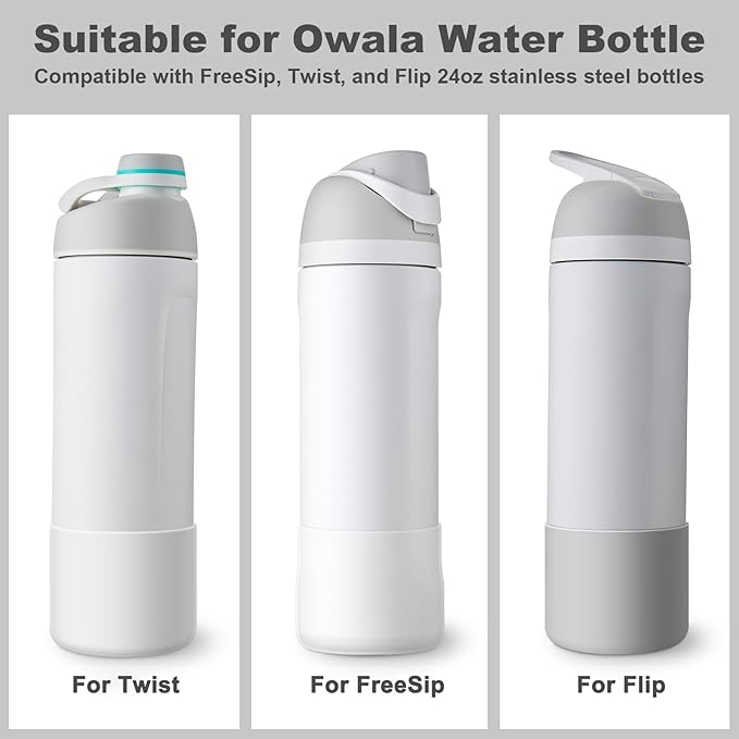 2PCS Silicone Water Bottle Boot for Owala 24oz 32oz 40oz, Protective Bottom Bumper Anti-Slip Sleeve for FreeSip, Twist, and Flip Stainless Steel Bottles, Dishwasher Safe and BPA Free