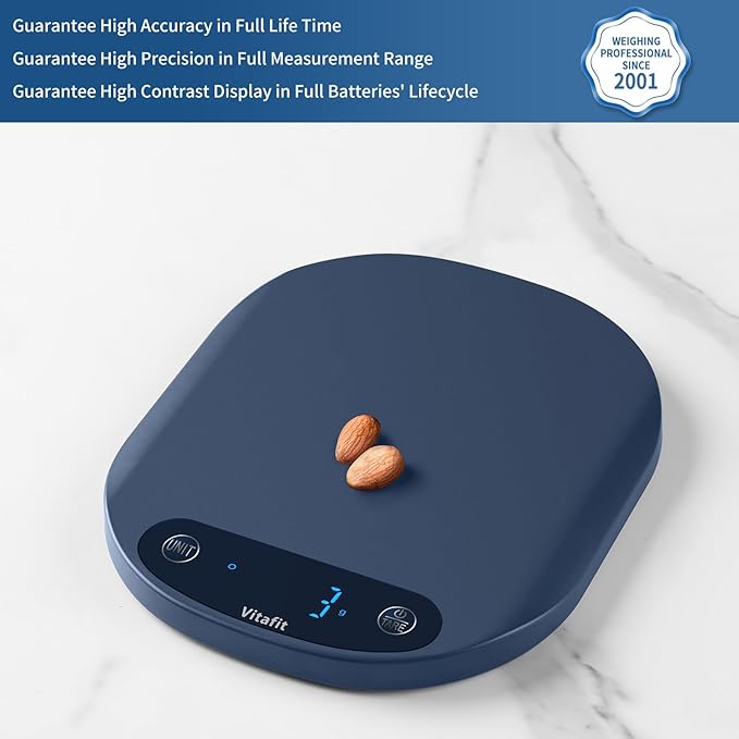 Vitafit 33lb/15kg Digital Food Scale in High Precision 0.1oz/1g, Our Own Kitchen Scale Professional Factory Since 2001, Home and Kitchen Essentials for Cooking and Baking, LED, 3*AAA Batteries, Blue