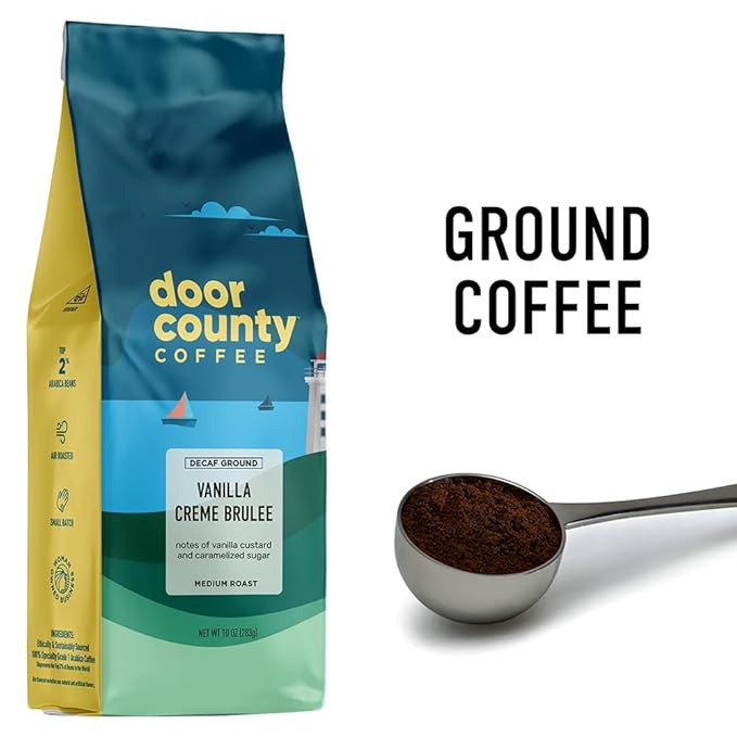 Door County Vanilla Creme Brulee DECAF - Flavored Ground Coffee - Medium Roast - 10oz Bag – 100% Arabica