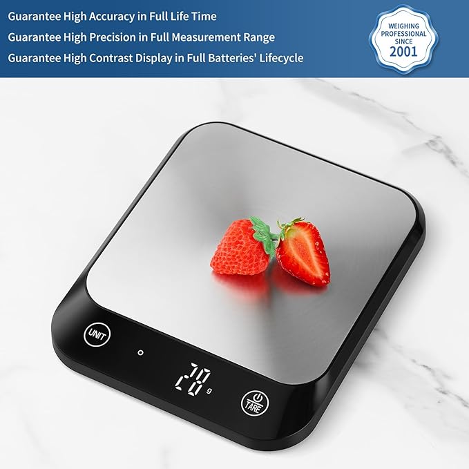 Vitafit 22lb Digital Food Kitchen Scale, High Accuracy Assured by Weighing Professional Factory Since 2001, Weight Loss, Baking and Cooking, LED Display, Batteries Included, Black