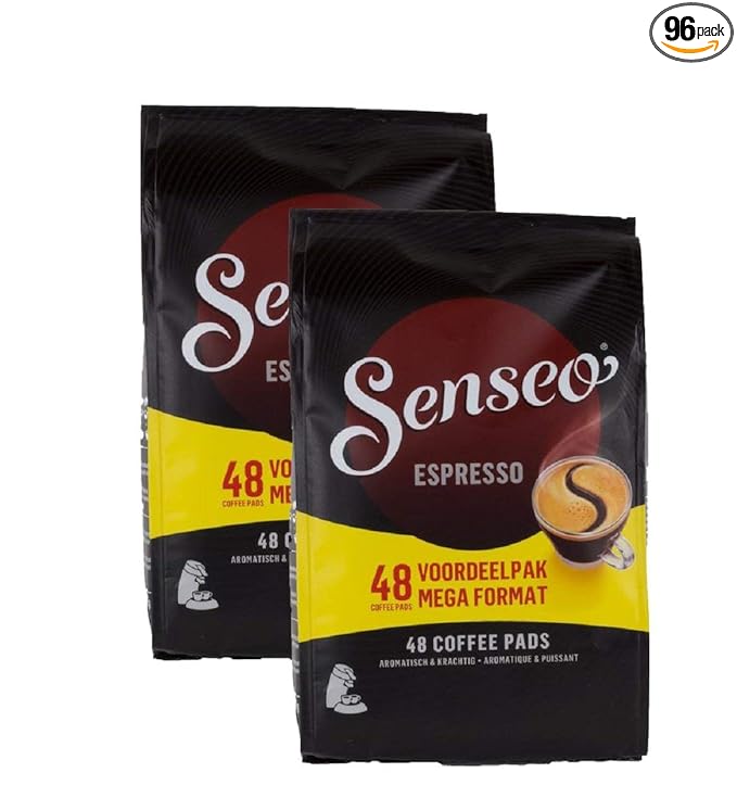 Senseo Espresso Dark Roast Coffee Pods – 96 Count (2 Packs) – Concentrated Strong Flavor with Rich Crema – Single-Serve Coffee Pads Compatible with PeleCom Machines