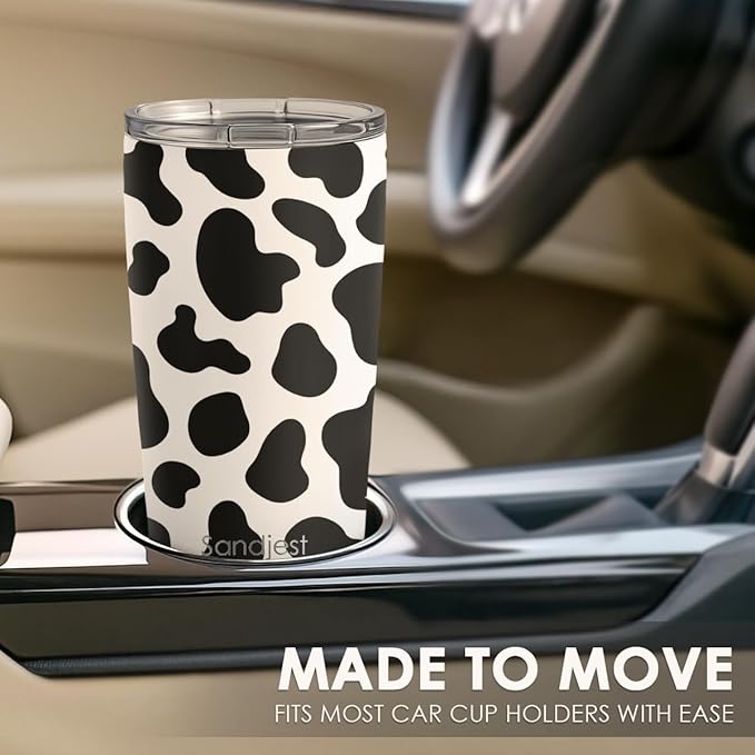 SANDJEST Cow Print Tumbler 20oz Stainless Steel Insulated, Travel Coffee Cup, Gifts for Cow Lovers Women Girls, Birthday Christmas