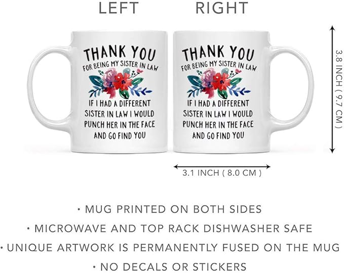 DQG CVT Best Sister-in-Law Mug - Thank You for Being My Sister In Law Coffee Mugs - Funny Sister-In-Law Gift - Unique Family Gag Gift - Birthday Christmas Novelty Present Ideas Cup Ceramic 11oz
