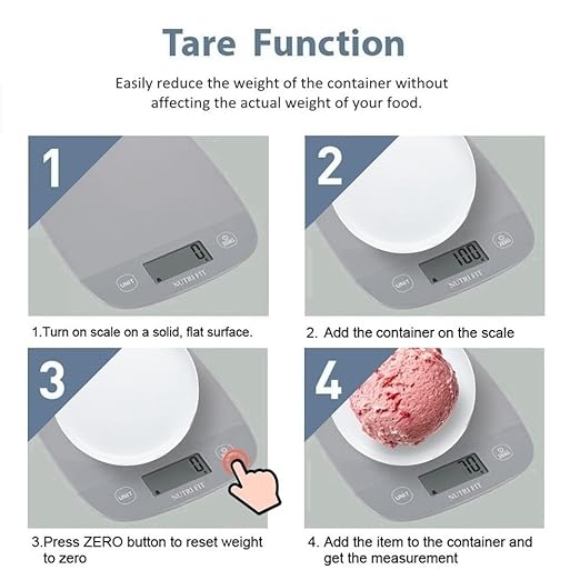 NUTRI FIT Food Scale Kitchen Scales Digital Weight Grams and Ounces for Baking Cooking, Weighing Scale Portion Control, Max 11lb 1g Increment 6 Units Smart Tare Hanging Storage, Gray