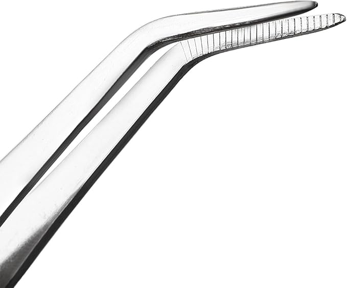 uxcell 8-Inch Stainless Steel Tweezers with Curved Pointed Serrated Tip Daily Garden Tool