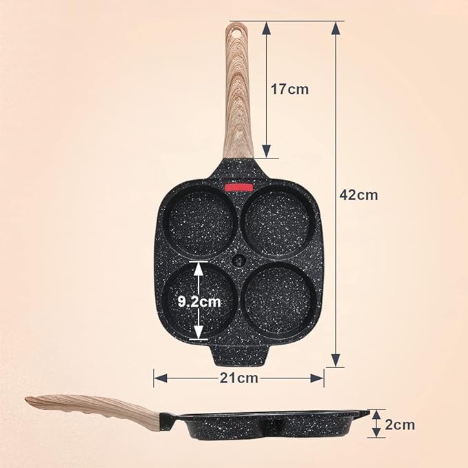 Egg Pan, Egg Frying Pan with Lid Nonstick 4 Cups Pancake Pan Fried Egg Pan for Breakfast - Black