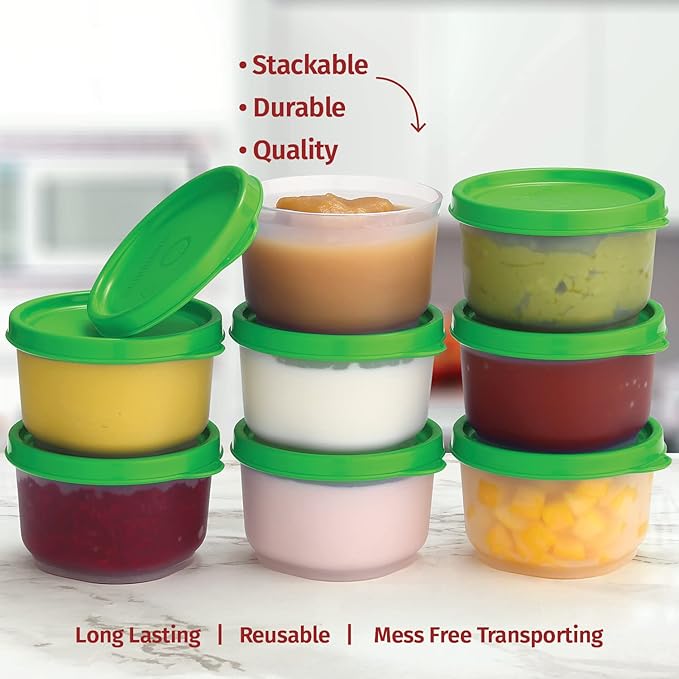 SIGNORA WARE Reusable Plastic Food Storage Containers 8 Pack - 4 oz. Stackable Airtight Leak Proof for Snacks, Nuts, Baby Food, Picnics, Prep, Salad Dressing - BPA Free
