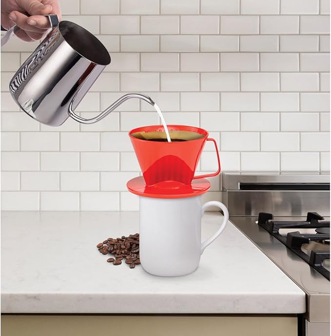 Fino Pour-Over Coffee Brewing Filter Cone, Number 1-Size, Red, Brews 1 to 2-Servings, Set of 2