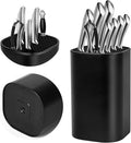 Ninonly Black Knife Block Without Knives 3 in 1 Universal Square Knife Holder Without Knives with Scissors Slot and Sharpening Rod Detachable Kitchen Knife Holder for Easy Cleaning Space Saver